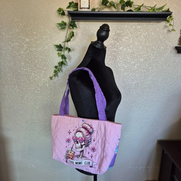 Cool Mums Club Quilted Tote - Skull with Heart Glasses & Coffee - Handcrafted - Picture 3 of 10